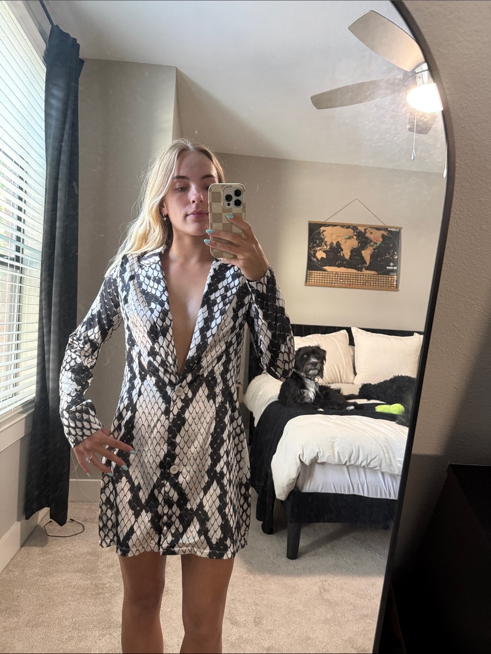 Snake Print Long Sleeve Mini Dress